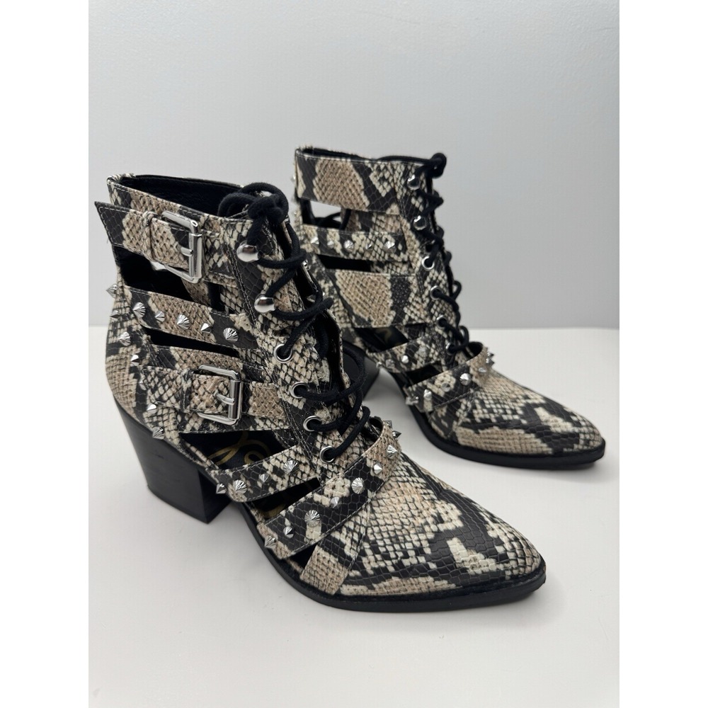 Sam Edelman Elana Studded Cutout Ankle‎ Boots Snake Print Leather Size 7